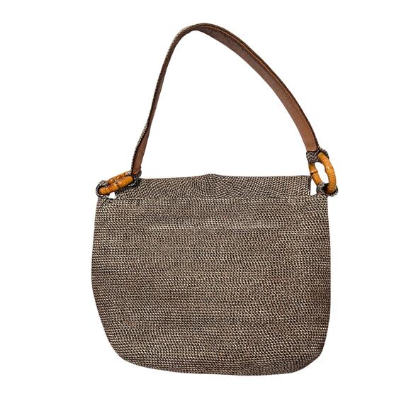 Eric Javits New York Woven Straw Shoulder Handbag with Bamboo Detail Tan - Picture 9 of 10